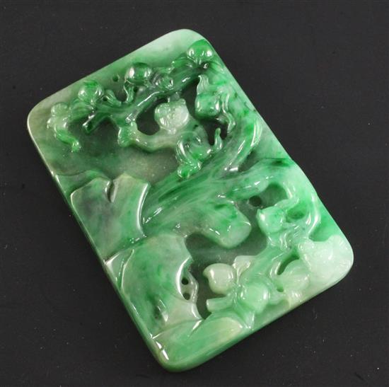 A Chinese jadeite tapering rectangular plaque, 5.1cm